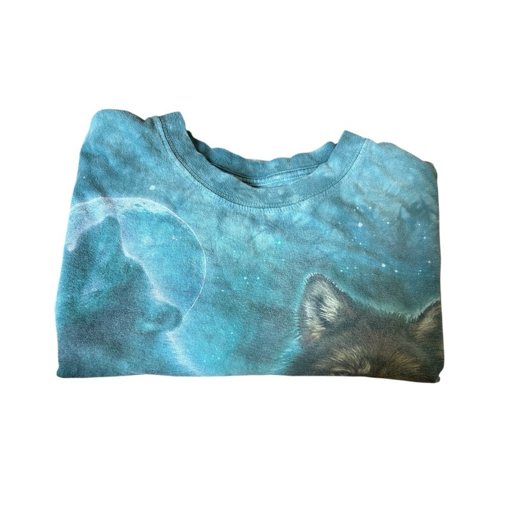 Vintage Wolf Moon Tee Tie Dye Small Liquid Blue Style Faded Graphic - Picture 7 of 12